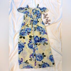 Floral Blue and Cream Kids Dress